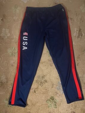Adult Navy Joggers with Red Side Stripes and USA Graphic